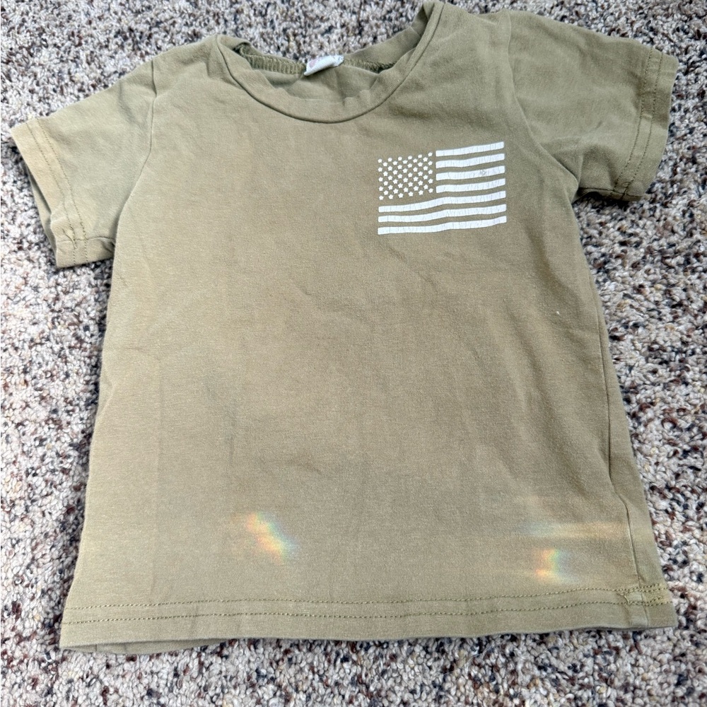 Kids Olive Green Flag T-Shirt- 9-12 Months